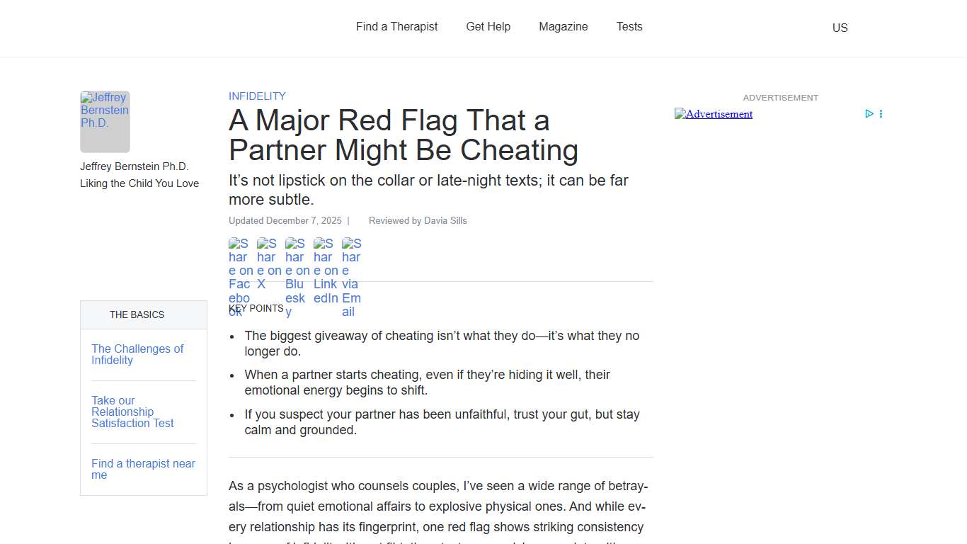 A Major Red Flag That a Partner Might Be Cheating Psychology Today